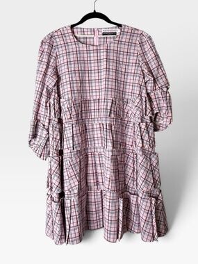 Walter Van Beirendonck Ruffle Mini Dress Women's Size 36 Striped Plaid (Z)